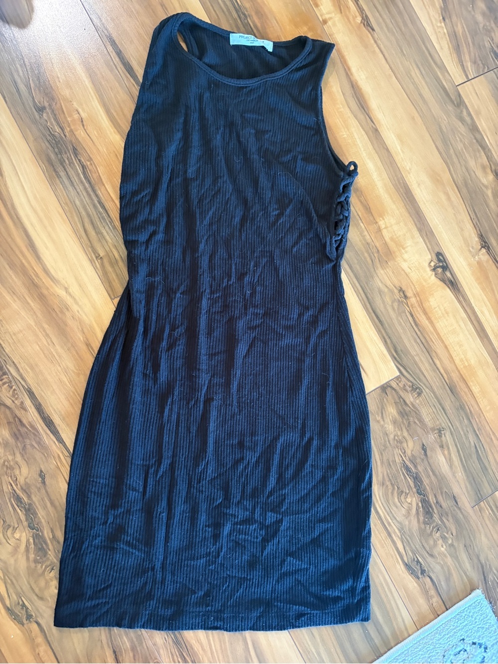 Project Social T Black Ribbed Lace-Up Tank Dress